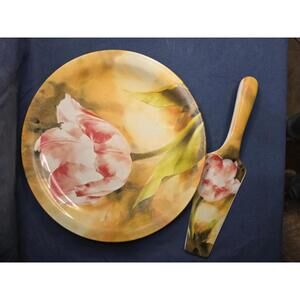 Vintage WCL Floral Decorative 10 1/2" Cake Plate with Matching Server